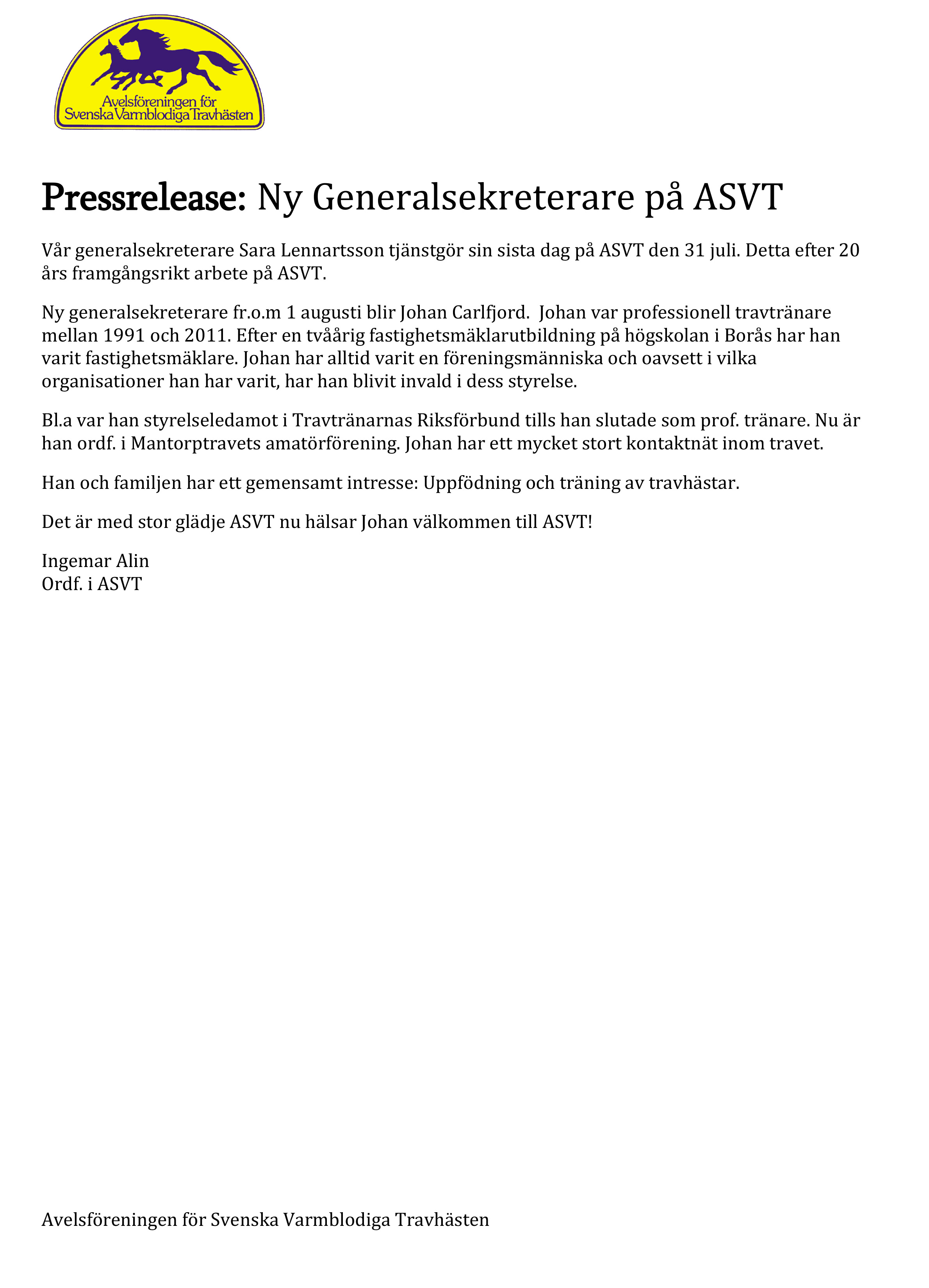 Pressrelease ny generalsekreterare kopiera